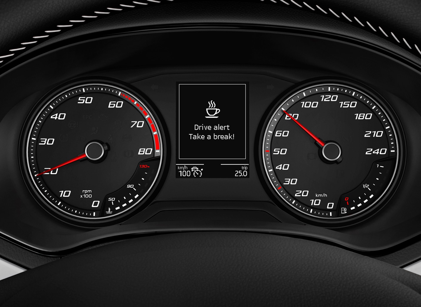 Showing SEAT Arona on central console Tiredness recognition monitors